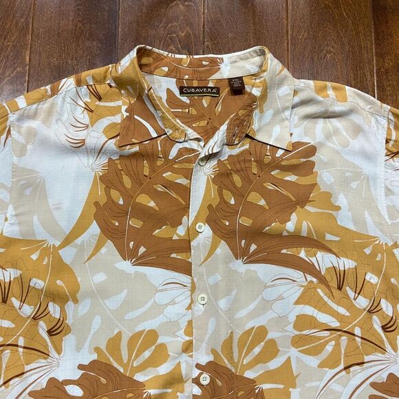 Cubavera Casual Summer Viscose White Orange Tan Button Front Shirt Men's XXL - Picture 2 of 8